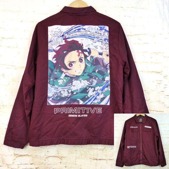 Primitive X Demon Slayer Jacket Men M Red Anime Tanjiro Zip Utility Street Skate - Picture 1 of 16